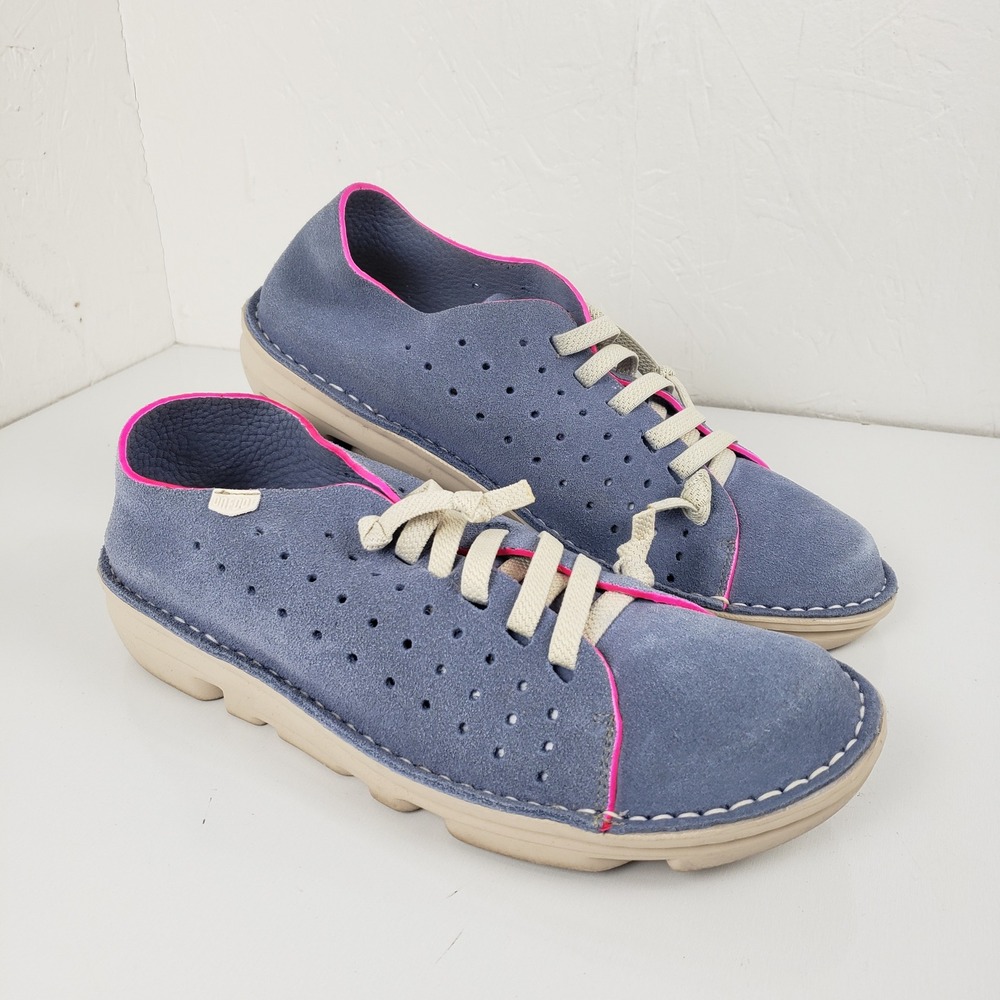 On Foot Womens 41 US 10 Silken Blue‎ Suede Neon Pink Trim Perforated Shoes Spain